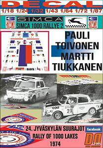 �y���������z�z�r�[�@�͌^�ԁ@�ԁ@���[�V���O�J�[ �f�J�[�������[decal simca 1000 rallye 2 ptoivonen r1000 lakes 1974 25th 01