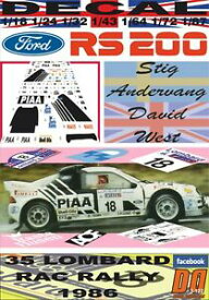 【送料無料】ホビー　模型車　車　レーシングカー デカールフォードリタイアdecal ford rs200 stig andervang rac 1986 dnf 02