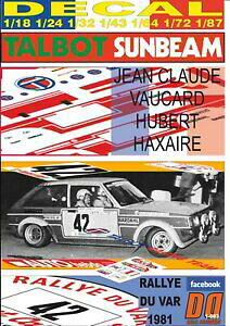 �y���������z�z�r�[�@�͌^�ԁ@�ԁ@���[�V���O�J�[ �f�J�[���^���{�b�g�T���r�[�����[�^�X�W���������[decal talbot sunbeam lotus jean claude vaucard rallye du var 1981 01