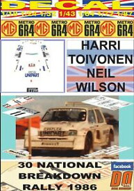 【送料無料】ホビー　模型車　車　レーシングカー デカールリタイアdecal mg metro 6r4 harri toivonen national breakdown r 1986 dnf 02