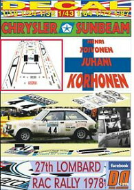 【送料無料】ホビー　模型車　車　レーシングカー デカールクライスラーサンビームロンバードラリーdecal chrysler sunbeam henri toivonen lombard rac rally 1978 9th 02