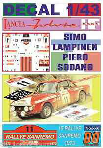 yzzr[@͌^ԁ@ԁ@[VOJ[ fJ[`ATdecal 143 lancia fulvia hf slampinen rsanremo 1973 8th 01