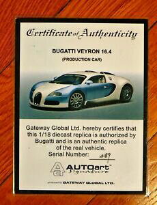 yzzr[@͌^ԁ@ԁ@[VOJ[ uKbeBVAautoart certificat authenticity bugatti veyron 164 serial number 4189