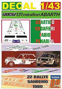 yzzr[@͌^ԁ@ԁ@[VOJ[ fJ[tBAbgAogCJXT^CAdecal 143 fiat 131 abarth icarus avudafieri rsanremo 1980 dnf 02