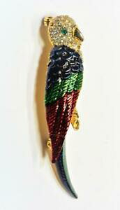 yzzr[ E͌^ԁEoCN [VOJ[ Be[WS[hGiNACXg[IEu[`vintage gold enamel clear rhinestones parrot shape brooch