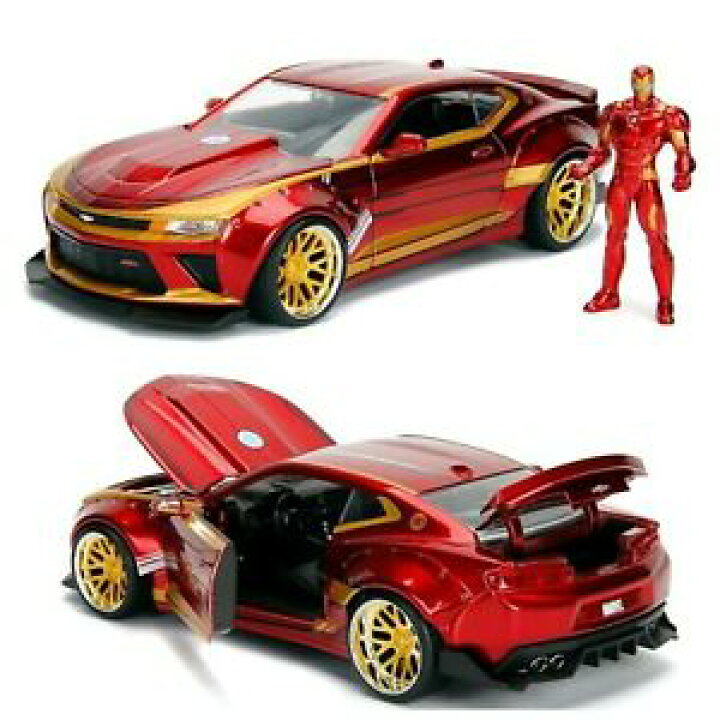 楽天市場 送料無料 ホビー 模型車 バイク レーシングカー マーベルアイアンマンシェビーカマロアベンジャーズmarvel Ironman 16 Chevy Camaro Ss Avengers With Figure 124 Jada Hokushin