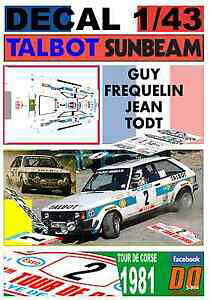 �y���������z�z�r�[ �E�͌^�ԁE�o�C�N ���[�V���O�J�[ �f�J�[���^���{�b�g�T���r�[���K�C�t���N�����c�[���h�R���Xdecal 143 talbot sunbeam lotus guy frequelin tour de corse 1981 2nd 01