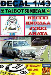 yzzr[ E͌^ԁEoCN [VOJ[ fJ[^{Tr[Gm}decal 143 talbot sunbeam lotus heikki enomaa 1000 lakes 1981 16th 01