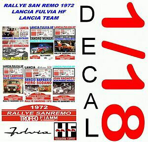�y���������z�z�r�[ �E�͌^�ԁE�o�C�N ���[�V���O�J�[ �f�J�[���Z�b�g�����[�T�����������`�A�t���r�A�����`�A�`�[��decal 118 set rallye san remo 1972 lancia fulvia hf lancia team 01