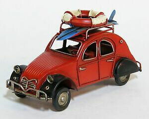yzzr[ ͌^ fJ[ fr[`oP[VT[t{[hgbvhand crafted red tin model beach vacation car w surfboard on top