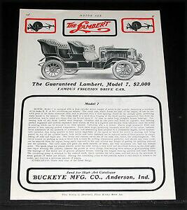 yzzr[ ͌^ fJ[ o[gfc[OJ[tNVhCu1906 old magazine print ad, lambert model 7 touring car, famous friction drive