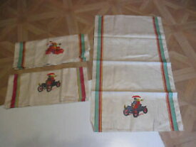 【送料無料】ホビー 模型車 モデルカー アクアレッドビンテージリネンタオルロットモデルストライプエッジvintage linen towels lot of 3aquared amp; yellow stripe edges with model t cars