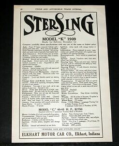 �y���������z�z�r�[ �͌^�� ���f���J�[ �|���h���f�����G1908 old magazine print ad, 1909 sterling model 034;k034;, elkhart motor car company