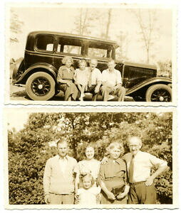 yzzr[ ͌^ fJ[ f{[hfamily photo and family seated on early model car running boards silver print