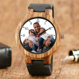 【送料無料】腕時計　パーソナライズナチュラルウッドウォッチカスタムpersonalized fathers day natural wood photo dad gift watch custom engraved boxed