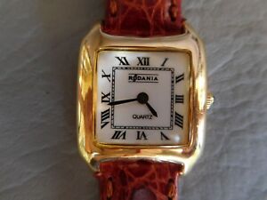 腕時計　ロダニアモントルブレスレットクワールマロンカーエプラークフェムクォーツウォッチrodania montre bracelet cuir marron carree plaque doree or femme quartz watch