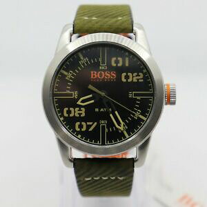 �y���������z�r���v�@�u�����h�q���[�S�{�X�����Y�I�X���O���[�����U�[�X�g���b�v�E�H�b�`*brand * hugo boss mens oslo green leather strap watch 1513415