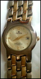 【送料無料】腕時計　ヴィンテージクロトンクォーツウォッチトーンブレスレットvintage croton quartz watch w 2tone bracelet