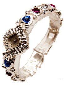 【送料無料】腕時計　カリンシルバーマルチカラークリスタルストーンズハートリンクアナログウォッチcalinwomens silver finish multi color crystal stones heart links analog watch