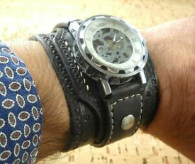 【送料無料】腕時計　スチームパンクレザーウォッチスケルトンウォッチカフウォッチメイドイタリアsteampunk wrist watch, leather watch, skeleton watch,cuff watch made in italy