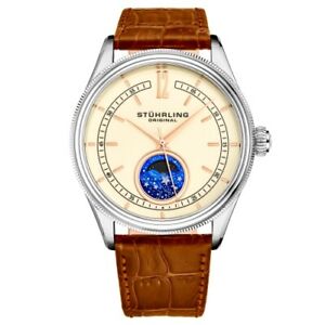 腕時計　スチュリングオリジナルセレスティアムーンフェイズブラウンレザーストラップウォッチstuhrling original 897 03 celestia moon phase brown leather strap watch