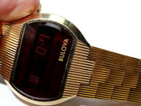 【送料無料】腕時計　ブローバレッドレディースゴールドトーンブレスレット1977 bulova red led 27mm ladies gold tone bracelet watch working