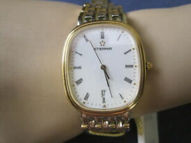 【送料無料】腕時計　ブレスレットbx 055 mans ladys gold plate and ssteel eterna date quartz watch bracelet
