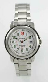 【送料無料】腕時計　ジュネーブウォッチメンシルバーステンレススチールウォーターバットホワイトクォーツgeneva watch men silver stainless steel water re 30m date 24hr batt white quartz