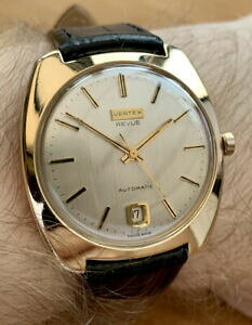 yzrv@Be[WYWGI[g}`bN\bhS[h[vintage menfs 1968 vertex revue 22 jewel automatic, *9ct solid gold* 375 wow