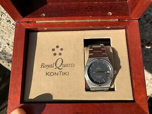 yzrv@re[WGeiReBLCNH[cvintage eterna kontiki royal quartz in its wooden box 35,5mm