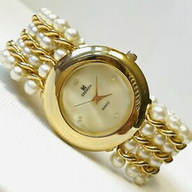 【送料無料】腕時計　ヴィンテージイシーメックスファンシーパールゴールドトーンドレスブレスレットウォッチランvintage iri zeemex womens fancy pearls gold tone dress bracelet watch runs