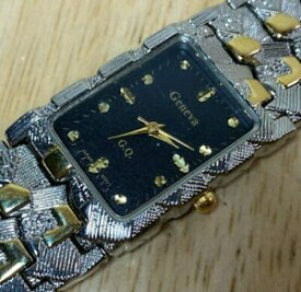 【送料無料】腕時計　ヴィンテージジュネーブメンデュアルトーンブラックアナログクォーツウォッチアワーバッター