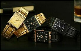 【送料無料】腕時計　ラグジュアリーゴールドスクエアアナログクォーツウォッチluxury gold square analog quartz watch men wristwatch waterproof golden male