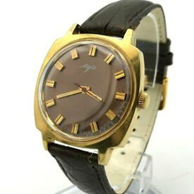 【送料無料】腕時計　メンズブラウンソビエトゴールドメッキソmens brown formal wristwatch soviet gold plated 2209 luxury 18k ussr luch square