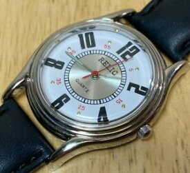 【送料無料】腕時計　ヴィンテージメンシルバーホワイトレザーアナログクォーツウォッチバットunused vintage relic men silver white leather analog quartz watch hours~ batt