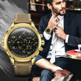 【送料無料】腕時計　メンズデュアルタイムゾーンクォーツウォッチクロノグラフレザーmegir mens dual time zone quartz watch chronograph leather waterproof watch