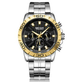 【送料無料】腕時計　メンズラグジュアリーステンレスクロノグラフクォーツウォッチmegir mens luxury stainless steel chronograph date waterproof quartz watch