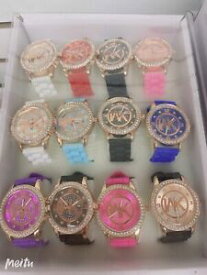 【送料無料】腕時計　クリスタルアクセントミックスカラーウォッチロット lot of 12 pc womens crystal accents mix color watch