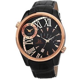 【送料無料】腕時計　メンズジョシュアサンズクォーツデュアルタイムブラックレザーウォッチ