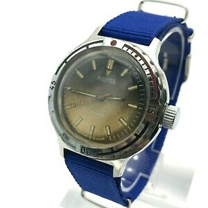 �y���������z�r���v�@���B���e�[�W�~���^���[�_�C�o�[�E�H�b�`�u���E���X�`�[�������Yvintage military diver watch vostok brown amphibian ussr 70s steel 20atm mens