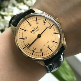 【送料無料】腕時計　ラケタゴールドメッキクォーツメンズクラシックパーフェクトraketa gold plated quartz ussr men classic 18k perfect wristwatch engraving 80s