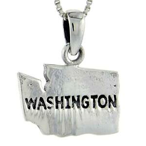 �y���������z�W���G���[�E�A�N�Z�T���[ �V���o�[�X�^�[�����O���V���g���J�[�h�y���_���g�u�����b�N�C�^���A�`�F�[��argent sterling washington etat carte pendentif breloque, 18 italien chaine