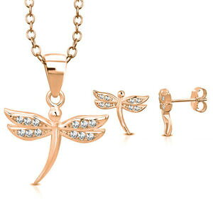 �y���������z�W���G���[�E�A�N�Z�T���[ �V���o�[�X�^�[�����O�g���S�[���h���[�Y�W���R�l�y���_���g�g���{�N���[�C�������O�Z�b�g925 argent sterling ton or rose zircone pendentif libellule clou earrings s