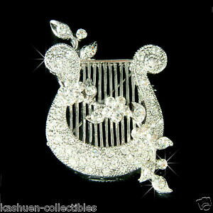 yzWG[EANZT[ CMVn[vNX^XtXL[u[`WG[lyre grec harpe avec cristal swarovski instrument musique broche bijoux