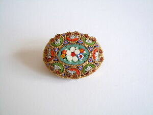 yzWG[EANZT[ ~tBI[~NUCNu[`petit couleur doree millefiori micro mosaique broche 7,4 g2,8 x 2,1 cm