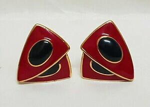 yzWG[EANZT[ Be[Wu[NhINbv^bhbhubNvintage boucles doreilles clips signe monet metal dore emaille rouge noir g6