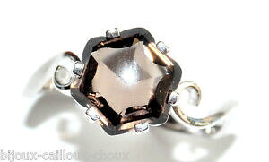 yzWG[EANZT[ ONH[cX[NuEObague argent massif 925 quartz fume marron fleur t 58 60 bijou ring