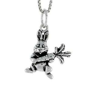 �y���������z�W���G���[�E�A�N�Z�T���[ �V���o�[�X�^�[�����O���r�b�g�L�����b�g�y���_���g�u�����b�N�C���`�C�^���A���`�F�[��argent sterling lapin avec carotte 3d pendentif breloque, 18 italien chaine