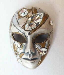 yzWG[EANZT[ Vo[^CXg[J[jo}XNu[`broche masque de carnaval en metal argente et strass