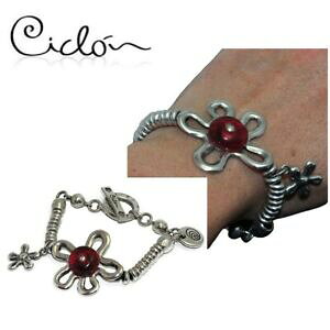 �y���������z�W���G���[�E�A�N�Z�T���[ �I���W�i���V���o�[���b�L�u���X���b�g�`���[��ciclon bracelet plaque argent original grosse fleur breloques rouge 20cm bijou